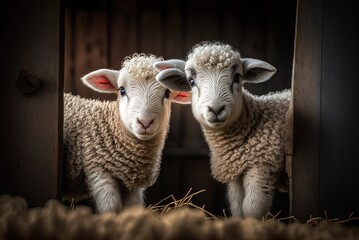 picture-perfect scene of two cute lambs in the country Generative AI