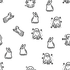 Poster - ghost halloween spooky scary cute vector seamless pattern