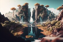 Discover Yosemite's Spectacular Hyper-Detailed Landscape: Stunning Waterfalls & Floating Islands In Unreal Engine 5's Ultra-Wide Angle & Depth Of Field , Generative Ai