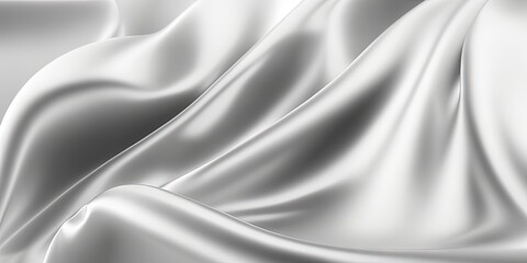 A natural soft blur pattern adorns a white gray satin texture on a silver fabric silk panorama background, Generative AI