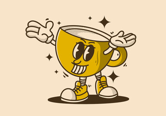 Wall Mural - Coffee cup mascot character design in vintage color