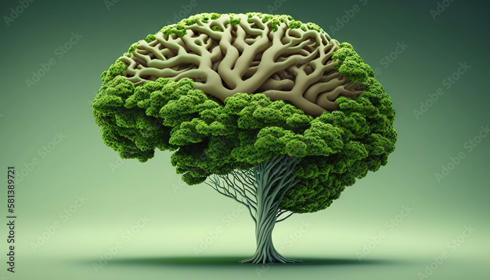 Green tree in form of human brain. Green thinking concept. Generative ...