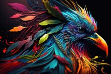 Colorful Bird Digital Art Illustration, Generative Ai