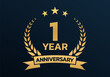 © metelsky25 - 1 year anniversary laurel wreath logo or icon. Jubilee, birthday badge, label or emblem. 1st celebration design element. Vector illustration.