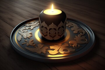 Wall Mural - Muslim candle as tabletop Ramadan emblem. Generative AI