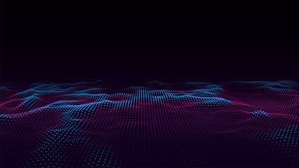 Poster - abstract vector technology wave of particles. big data visualization. background with motion dots an