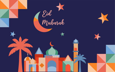 Wall Mural - eid mubarak design with geometric style in random colours. suitable for background, postcard, banner, poster, sticker, etc