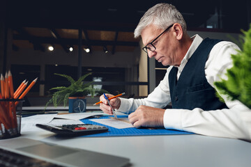 Wall Mural - Mature man working on architectural project in office