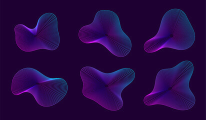 Dynamic amorphous shapes, abstract fluid forms with gradient, liquid shape made of lines with blend effect. Vector modern design elements.