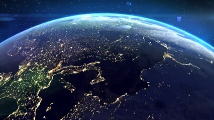 Wall Mural - planet earth at night, satellite view from space in orbit. the lights of european cities glow in the