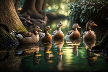 Amazing Picture Of Ducks Swimming In The Pond Generative AI