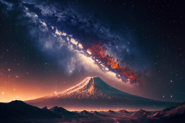 Wall Mural - Mountain. night sky with stars, moon, and clouds in the backdrop ,made with Generative AI