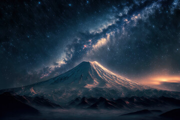 Wall Mural - Mountain. night sky with stars, moon, and clouds in the backdrop ,made with Generative AI