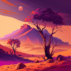 Wall Mural - Purple glowing alien trees on surface of a planet ,made with Generative AI