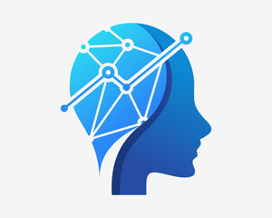 Wall Mural - Human Head Brain Intelligence Solution Marketing Analysis Connection Network Vector Logo Design
