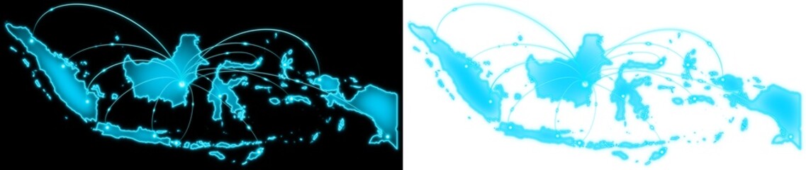 Aufkleber - country of indonesia map outline blue with glowing lines on a black background. connecting all the i