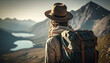 © Rafa Fernandez - Rear view of female hiker with backpack looking out over a landscape. IA generative