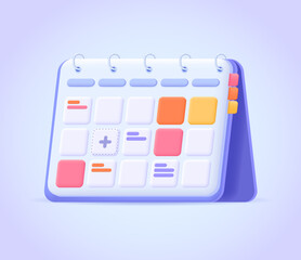 calendar, schedule, day, date, application, deadline, time organisation icon. 3d vector illustration