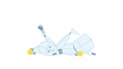 Poster - animated malfunctioned robot. broken ai machine. crashed mechanical device. flat character animation