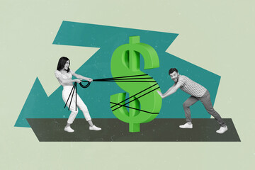 Poster - Collage 3d picture poster magazine sketch of happy positive people earn money catch hold usd figure isolated on painted background