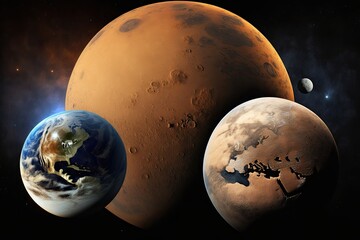 Wall Mural - solar system planets mars and earth. mission insight. el. generative ai