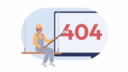 Poster - Animated construction 404 error. Website trouble. Empty state 4K video footage with alpha channel transparency. Flash message. Color failed loading animation for broken link, web design