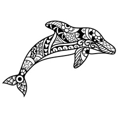 Wall Mural - hand drawn of dolphin in zentangle style