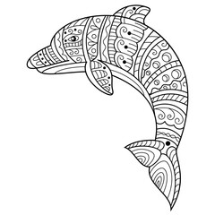 Wall Mural - hand drawn of dolphin in zentangle style