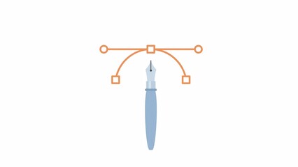 Poster - Animated making vector graphics. Fountain pen for digital art. Flat cartoon style icon 4K video footage. Color isolated element animation on white background with alpha channel transparency
