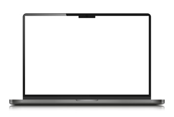 Fototapete - Realistic laptop layout with a white screen and a light silver case. A modern laptop with a blank screen. Vector illustration.