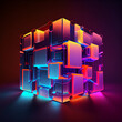 Neon cube background.Created by AI tool.