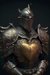 Knight in shining armor. Medieval 3D render. Epic warrior. Fantasy swordman. Middle age soldier with plated armor