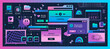 The screen of an old retro PC in the y2k style. Background retro wave and vapowave. Purple vintage computer interface