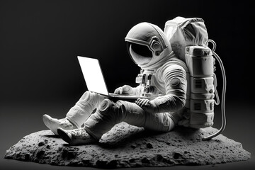 Wall Mural - astronaut in outer space working on a laptop. neural network ai generated art