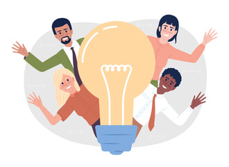 Poster - team working over idea flat concept vector spot illustration. young entrepreneurs. editable 2d carto