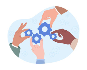 Poster - developer team flat concept vector spot illustration. editable 2d cartoon characters on white for we