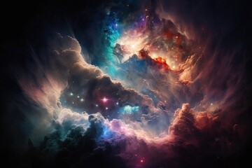 night sky with clouds stars nebula background. colorful fractal paint, lights on the subject of art,