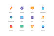 © DesignSells - Education concept of web icons set in color flat design. Pack of pencil, painting, diploma, globe, laptop, book, lamp, backpack, blackboard, alarm, graduate and other. Vector pictograms for mobile app