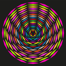 Colored Mandala Black Background. Wave Pattern. Abstract Geometric Round Shape. Vector Illustration.