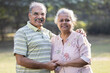 © G-images - Portrait of indian senior couple at park.