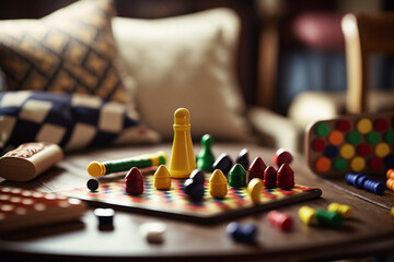 A collection of toys and games, such as board games or puzzles, that reflect a love of play and a commitment to family time