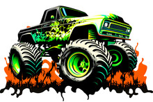 Monster Truck Sticker With Multicolored Paint Splash. Neural Network AI Generated Art
