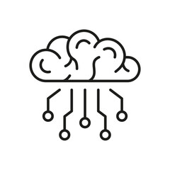 Poster - Human Brain with Circuit, Digital Technology Concept Black Line Icon. Tech Science Linear Pictogram. Artificial Intelligence Symbol on White Background. Editable Stroke. Isolated Vector Illustration