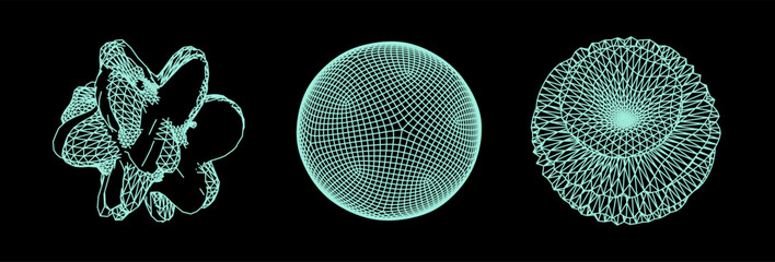 Aufkleber - Set of abstract vector spheres and blobs made of mesh. Parametric design and generative art elements.