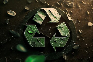 Wall Mural - illustration of Green arrows recycle eco symbol. Cycle recycled icon. Recycled materials symbol. Eco concept with recycling symbol. Generative Ai.