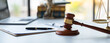© crizzystudio - image of judge's hammer, scales lady of justice, law book, laptop computer and contract documents with pen concept of law and justice.