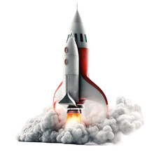 3D Model Space Rocket With Smoke Isolated On White, Transparent Background, PNG, Generative Ai