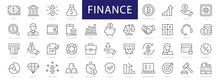 Finance & Money Thin Line Icons Set. Finance Editable Stroke Icons. Money, Payment, Business, Exchange, Profit, Investment, Card, Bank Symbols. Vector