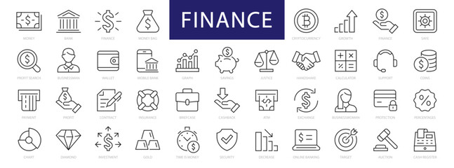 finance & money thin line icons set. finance editable stroke icons. money, payment, business, exchan
