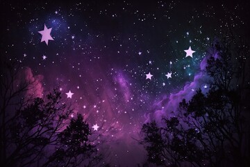 Poster - Stars in the night sky,purple background. Generative AI